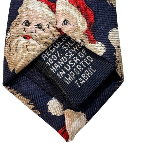 Lands' End SANTA Faces Neck Tie Holiday Navy Blue Silk 58" made in USA Christmas - Picture 4 of 4